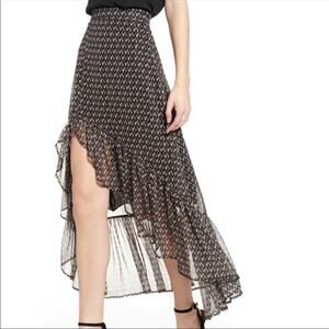 A la Plage Women's Black/Tan Bold Herringbone Hi-Low Ruffle Hem Skirt size XS